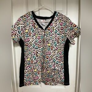 White Cross Leopard Print Scrub Top  (perfect for healthcare field)